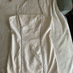 Bebe cream colored mini dress with jeweled strap accents